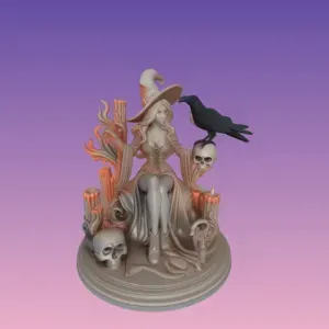4530 White Witch with Candles, Black Raven and Skull STL 3D
