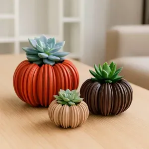 Pumpkin Planter | Modern Linear Design Succulent Pot