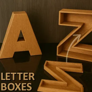 54 models Letter Boxes. English alphabet.