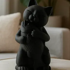 Happy Cat With Fish Cute Collectible Model