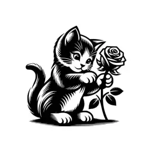 WallArt - Sweet Cat with Flower
