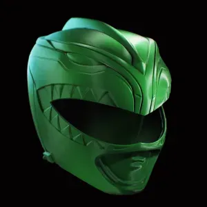 Green Dino Power Ranger Helmet split in Two