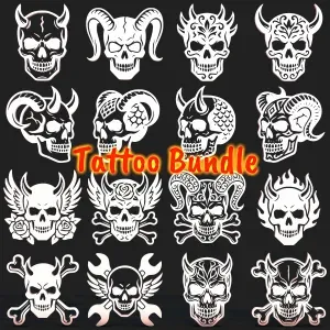 Demon Skull Tattoo Bundle | 16 Gothic Skull STL + SVG Design