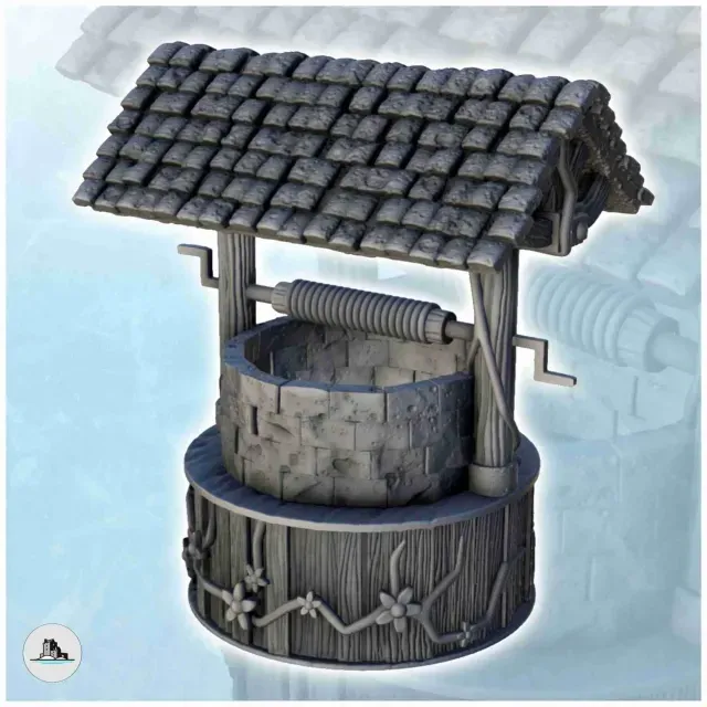 Wooden and stone well with vegetation (8) - miniatures warha