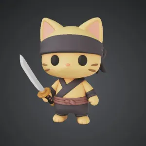 🐱 Ninja Cat Figurine – Cute Samurai Kitty with Katana