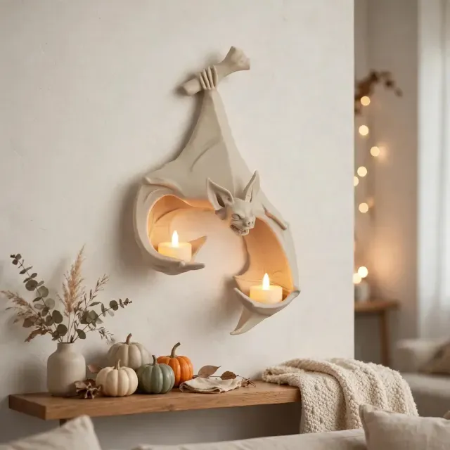 Hanging Bat Candle Holder, Halloween Wall Decor, Spooky — Фото 8 из 9