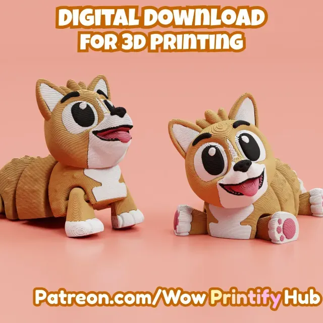 Articulated Corgi Dog STL & 3MF – Flexi Print-in-Place — Фото 3 из 9