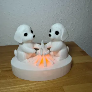 "Dog Pals by the Campfire" – Atmospheric LED Decor Model