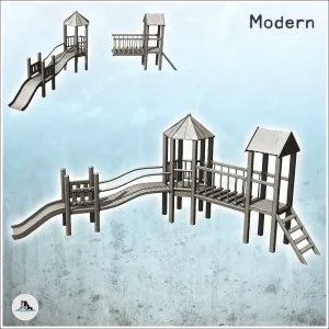 Modern children's play structure with slide (8) - miniatures