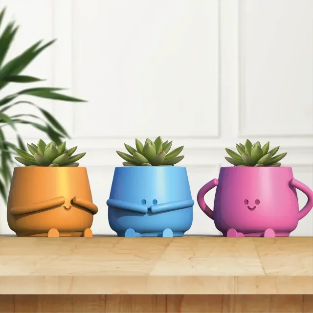 Happy Face Planter - Pot Set, See Hear Speak No Evil Themed — Фото 3 из 9