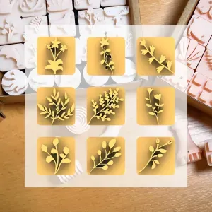 Ceramic Clay Stamp Set – Flowers & Leaves (9 Stamps, 20 mm)