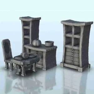Medieval kitchen interior set - miniatures warhammer terrain