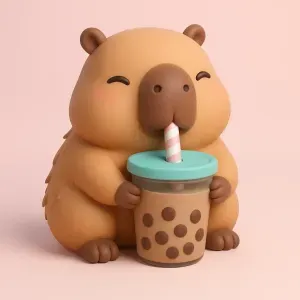 Capybara drinking bubble tea