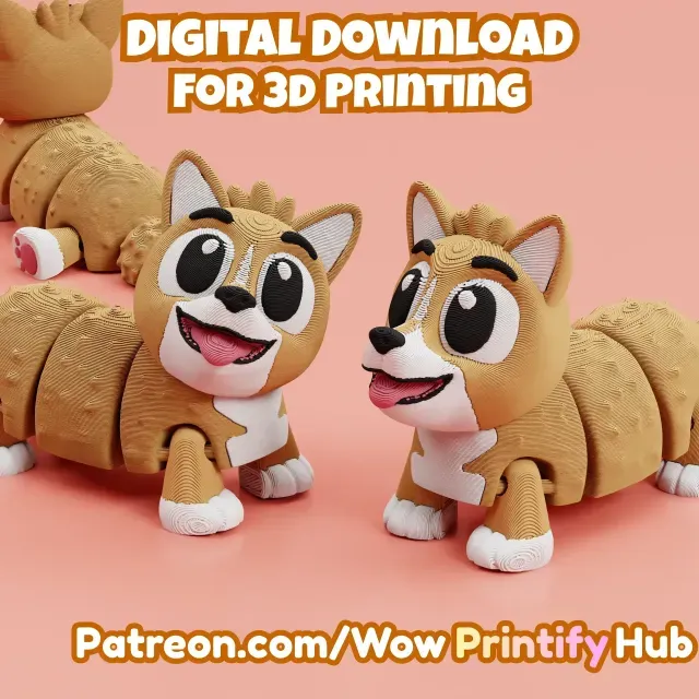 Articulated Corgi Dog STL & 3MF – Flexi Print-in-Place — Фото 5 из 9