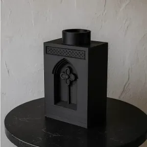 Gothic Arch Vase — Black Vase with Medieval Window Details