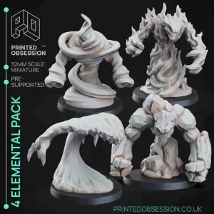 4 Elemental Pack - PRESUPPORTED - 32mm Scale - D&D