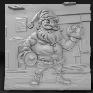 Santa Claus at the gym lifting dumbbells