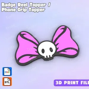 Badge Reel Topper Flat Back bow with skull
