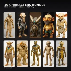 Alien & Fantasy Character Pack (10) — High-Poly Bundle