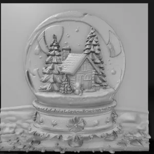 snow globe with house among the fir trees