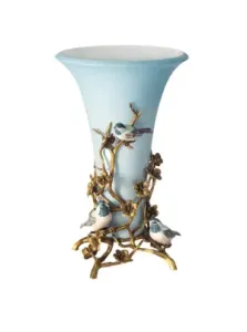 Azure Vase with Golden Branches and Birds