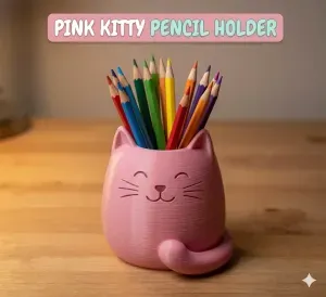 Pink Kitten Pencil Holder