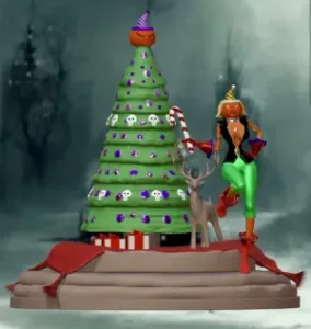 NIGHTMARE CHRISTMAS TREE WITH PUMPKIN-HEAD ELF
