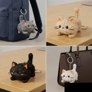 Cute Fluffy Chibi Cat Keychain & Desktop Toy (Multicolor)