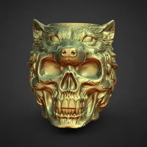WOLF SKULL pen candle planter holder