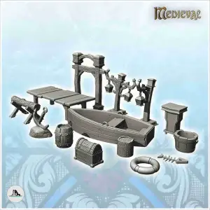 Fish shop accessory set with boat and exterior lights (3) -