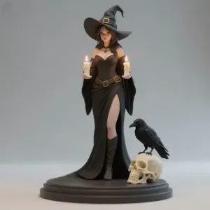 3954 Witch with Raven and Skull – 3D Figurine cat STL