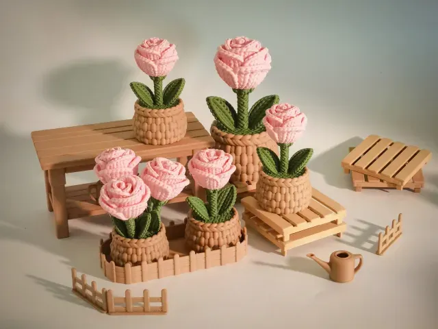 Knitted Rose Ornament | Threaded Assembly | Support-Free & Easy to Print — Image 7 of 9