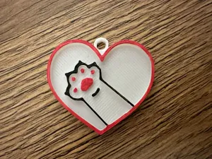 Cat paw in heart keychain