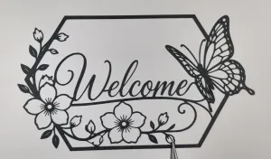 Welcome Butterfly Floral Sign 2D Wall Art