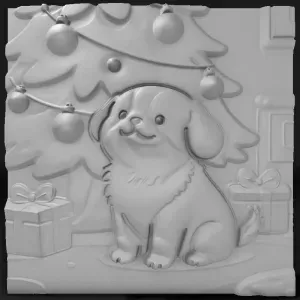 dog by the Christmas tree
