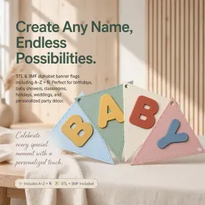 Bunting Banner Letters STL and 3MF | A–Z + Ñ Alphabet Flags