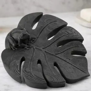Monstera Leaf Soap Dish with Frog – Bathroom Decor