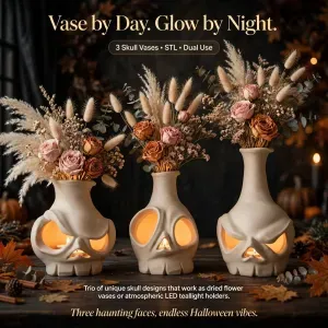 Skull Vases, Gothic Tealight Holder and Dried Flower Vases