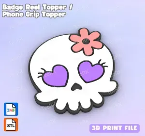 Badge Reel Topper Flat Back Cute girl skull