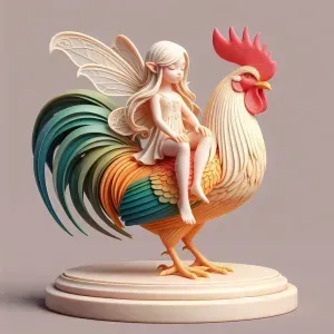 3577 Fairy Rider COLOR 3D-Printed Statue tale rooster STL