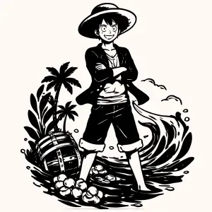 Straw Hat Pirate Anime Style Character – Decorative Stencil