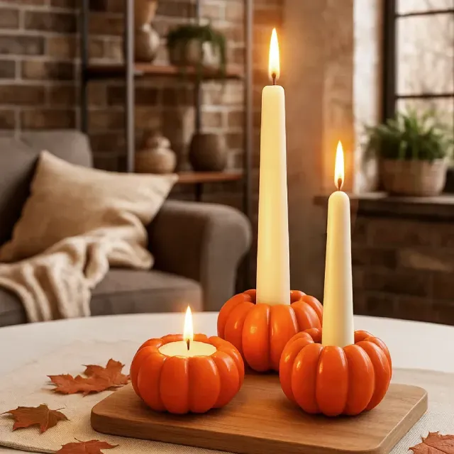 Pumpkin Tealight and Candlestick Holder Halloween Decor — Image 2 of 6
