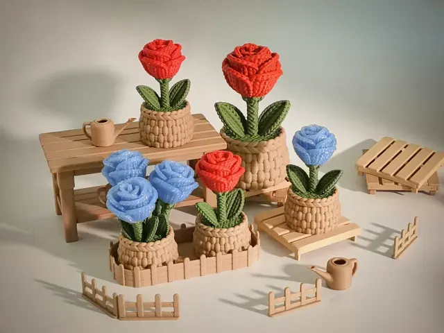 Knitted Rose Ornament | Threaded Assembly | Support-Free & Easy to Print — Image 2 of 9