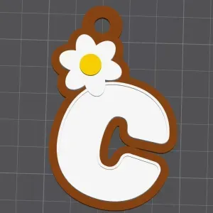 C capital letter flower keychain