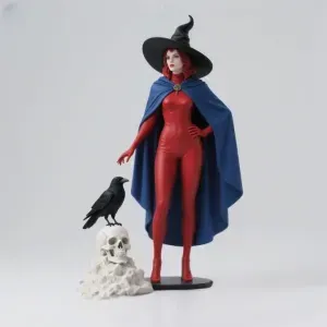 3312 RED Witch with Raven, Skull Color Full-Body 3D STL