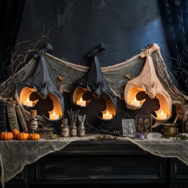 Hanging Bat Candle Holder, Halloween Wall Decor, Spooky — Фото 4 из 9