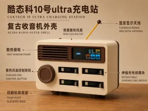 酷态科10号ultra充电站 复古收音机外壳