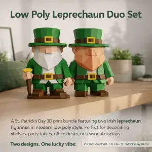 Lucky Leprechaun Duo Low Poly Irish Figurines