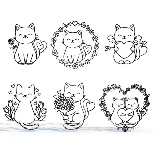 Cute Valentine Cats – 6 Romantic Line Art Models for 3D