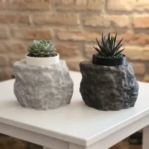 Rock Planter with Removable Inner Pot